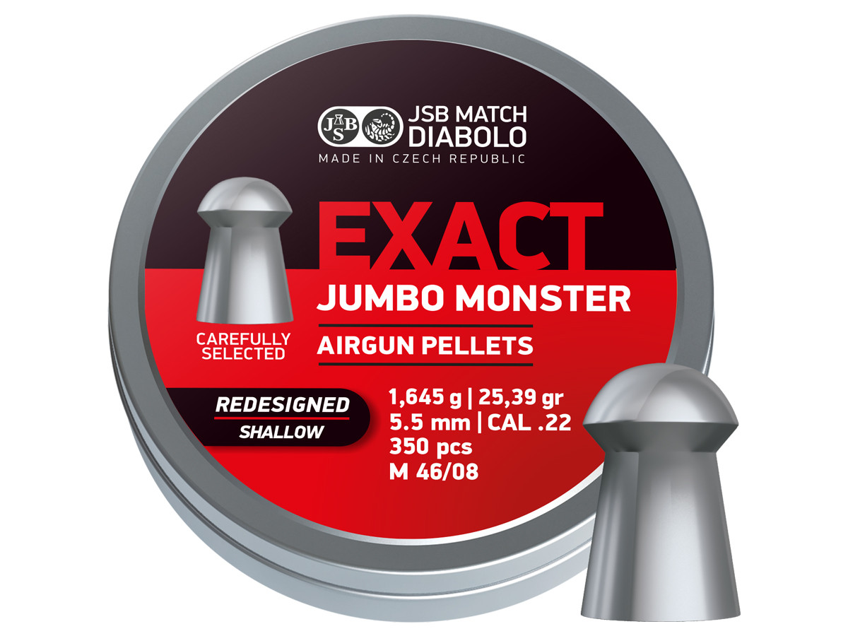 JSB Redesigned Exact Jumbo Monster Shallow Skirt .22 Cal, 25.39 Grains, Domed, 350ct 0.22