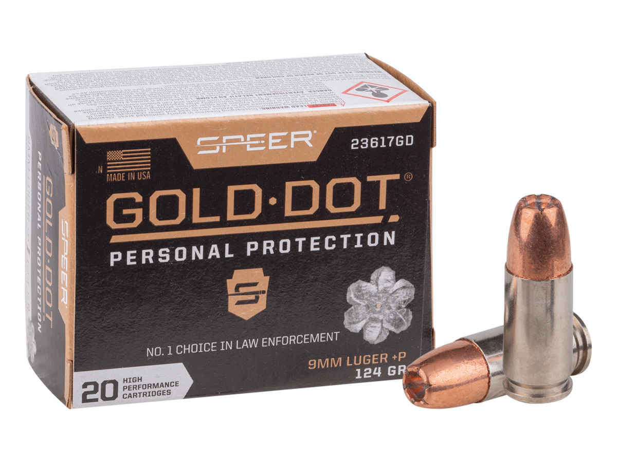 Speer 9mm Luger +P Gold Dot Handgun Personal Protection, 124gr, 20ct
