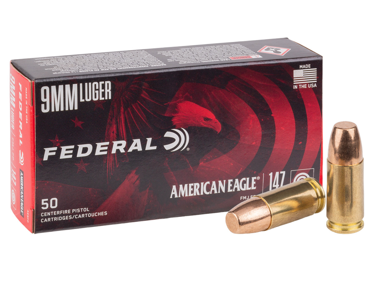 Federal 9mm Luger American Eagle Handgun, 147gr, 50ct