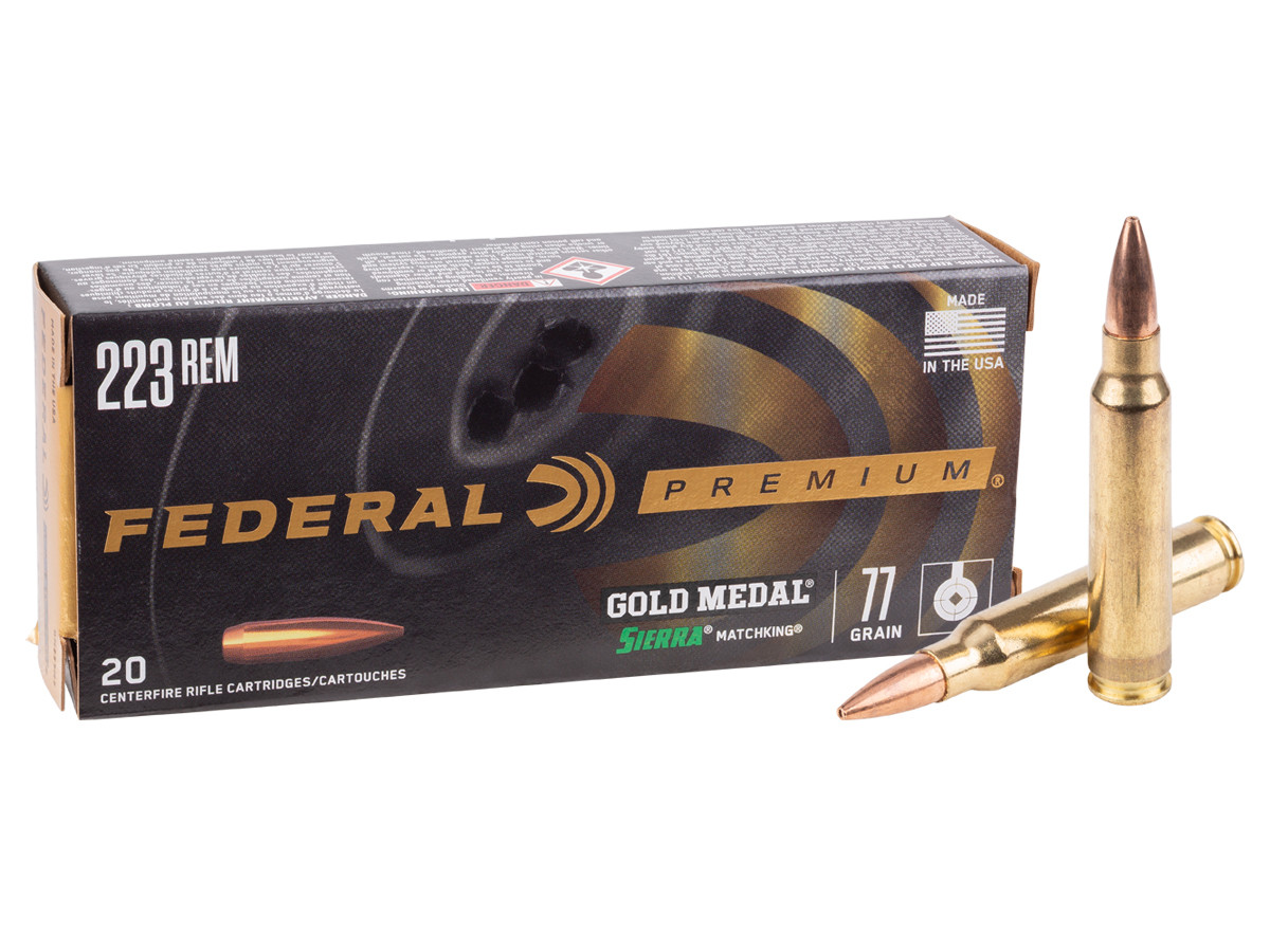 Federal Premium .223 Remington Gold Medal Sierra MatchKing BTHP, 77gr, 20ct