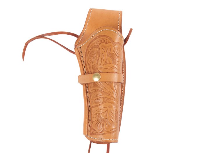 Hand-Tooled Leather Holster, 6", Natural, Right Hand