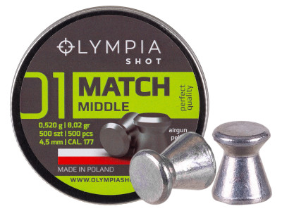 Olympia Shot Match Pellets, .177cal, Middle, 8.02gr, Wadcutter, 500ct
