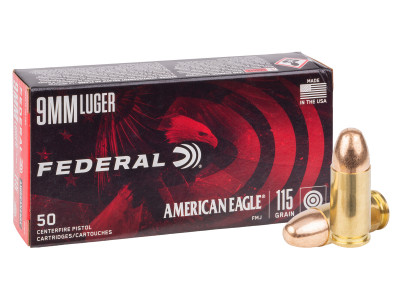 Federal 9mm Luger American Eagle Handgun FMJ, 115gr, 50ct
