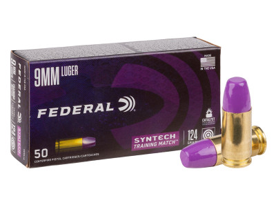 Federal 9mm Luger Syntech Training Match Flat Nose, 124gr, 50ct
