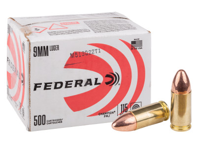 Federal 9mm Luger Champion Training FMJ, 115gr, 500ct