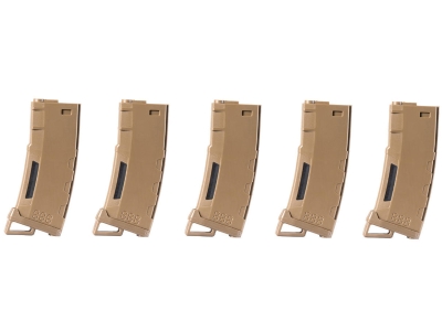 Lancer Tactical 130 Rd Mid-Cap M4 Airsoft Magazine, Tan, 5 Pack